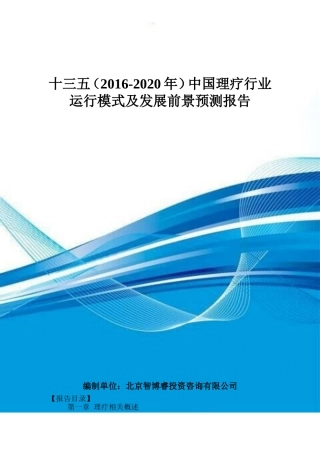 十三五(2016-2020年)中国理疗行业运行模式及发展前景预测报告