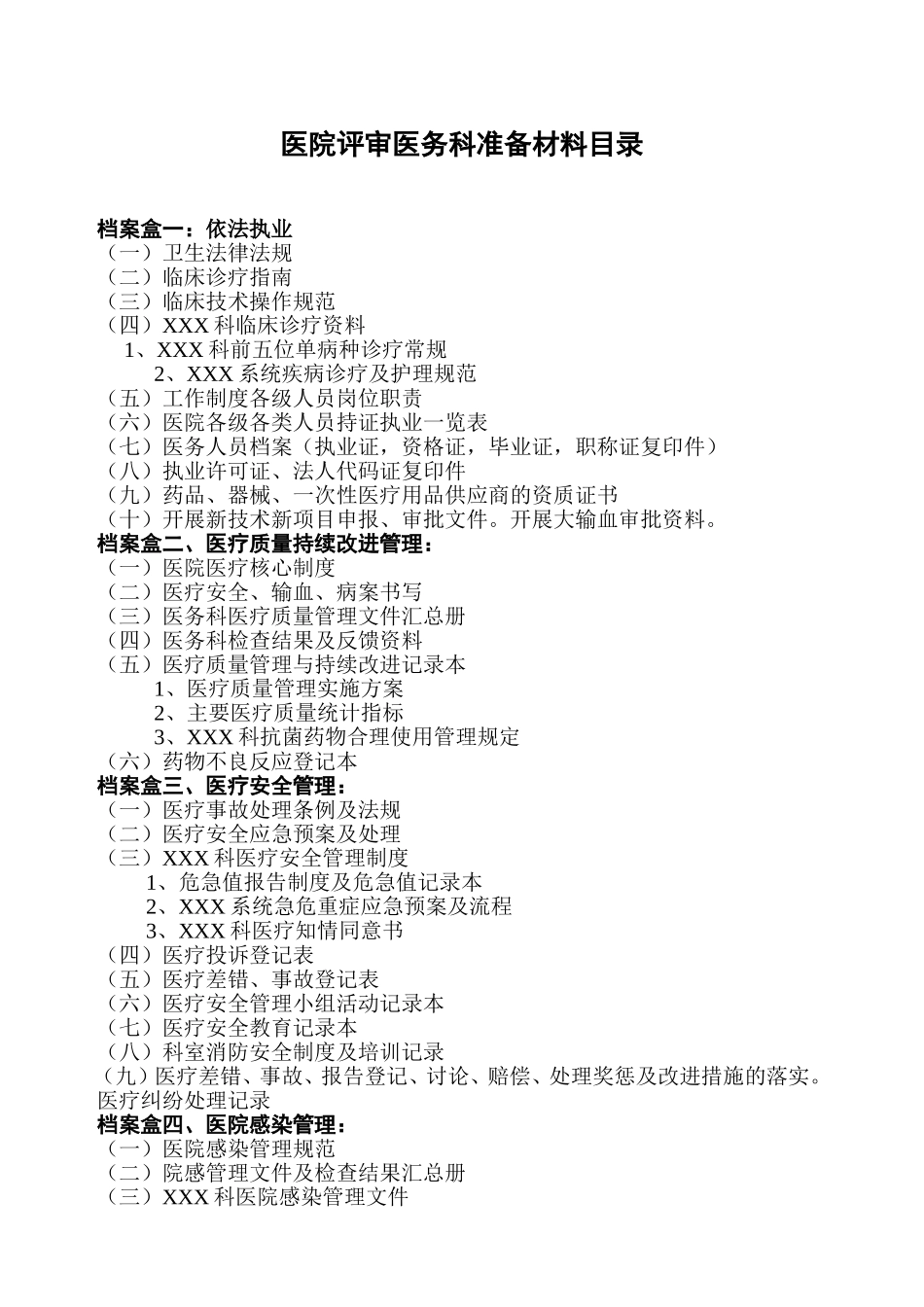 医院评审医务科准备材料目录_第1页