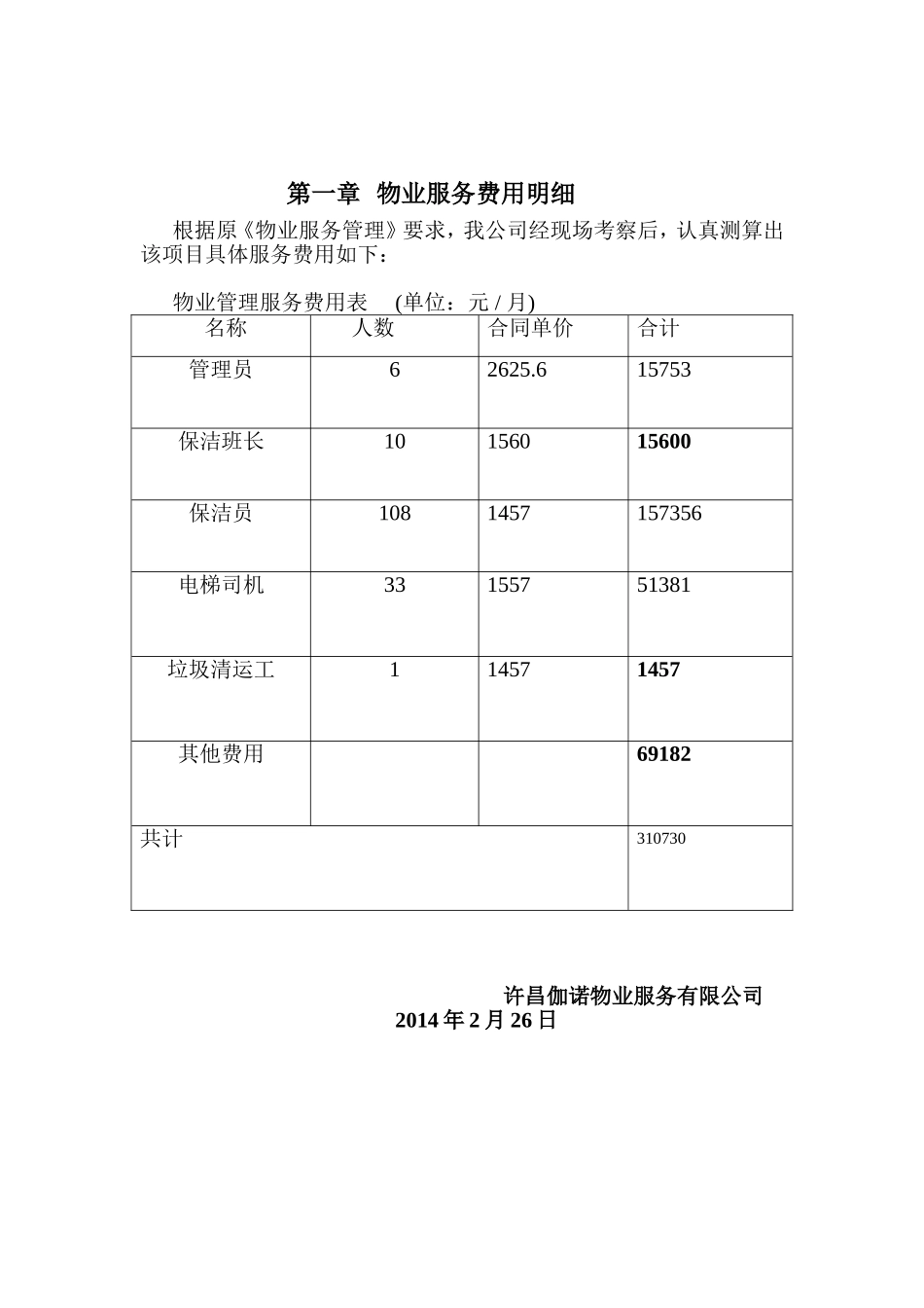 医院物业服务费构成表_第2页