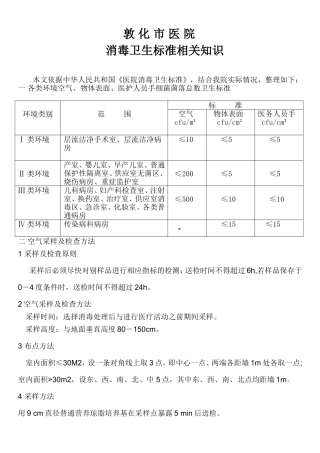 医院消毒卫生标准相关知识