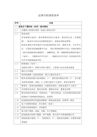 医院法务尽职调查清单