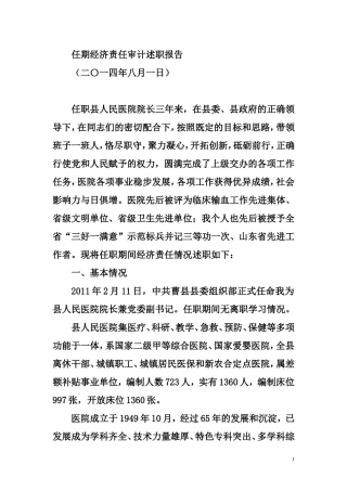 医院院长任期经济责任审计述职报告材料