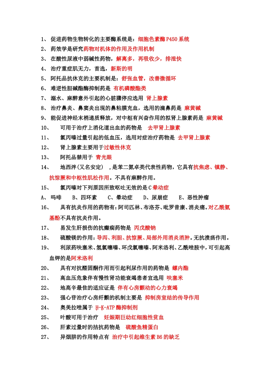 医院药学专业考试知识点总结_第1页