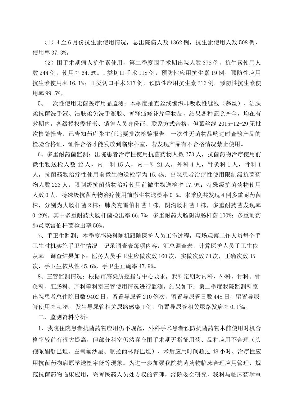 医院感染监测季度小结_第2页