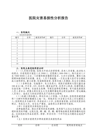 医院灾害易损性分析报告