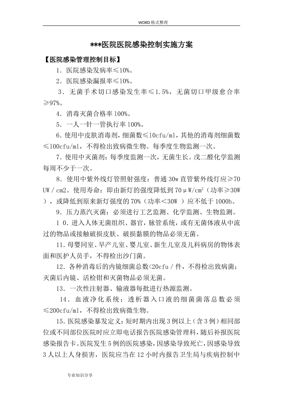 医院感染控制实施计划方案_第1页