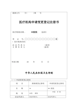 医院变更申请书(同名6785)