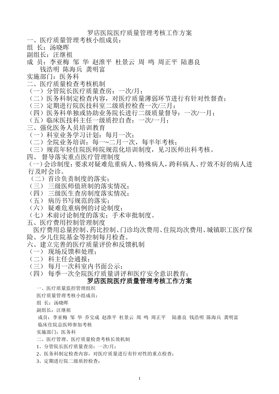 医疗质量管理考核工作方案_第1页