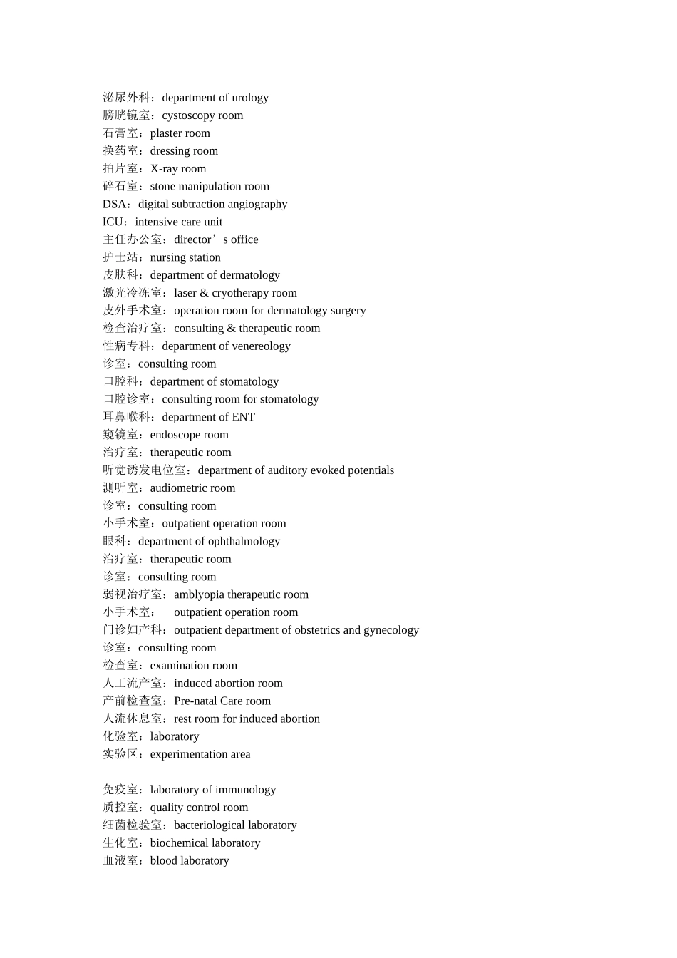医院各个科室牌的英文名称翻译_第2页