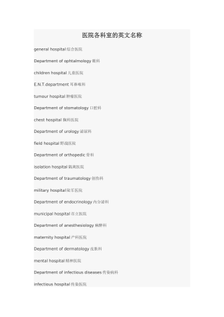 医院各科室的英文名称