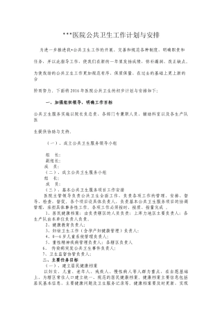 医院公共卫生工作计划与安排