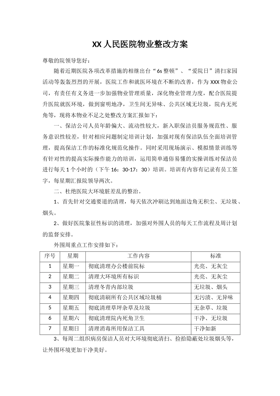 医院后勤服务物业整改方案(1)_第1页