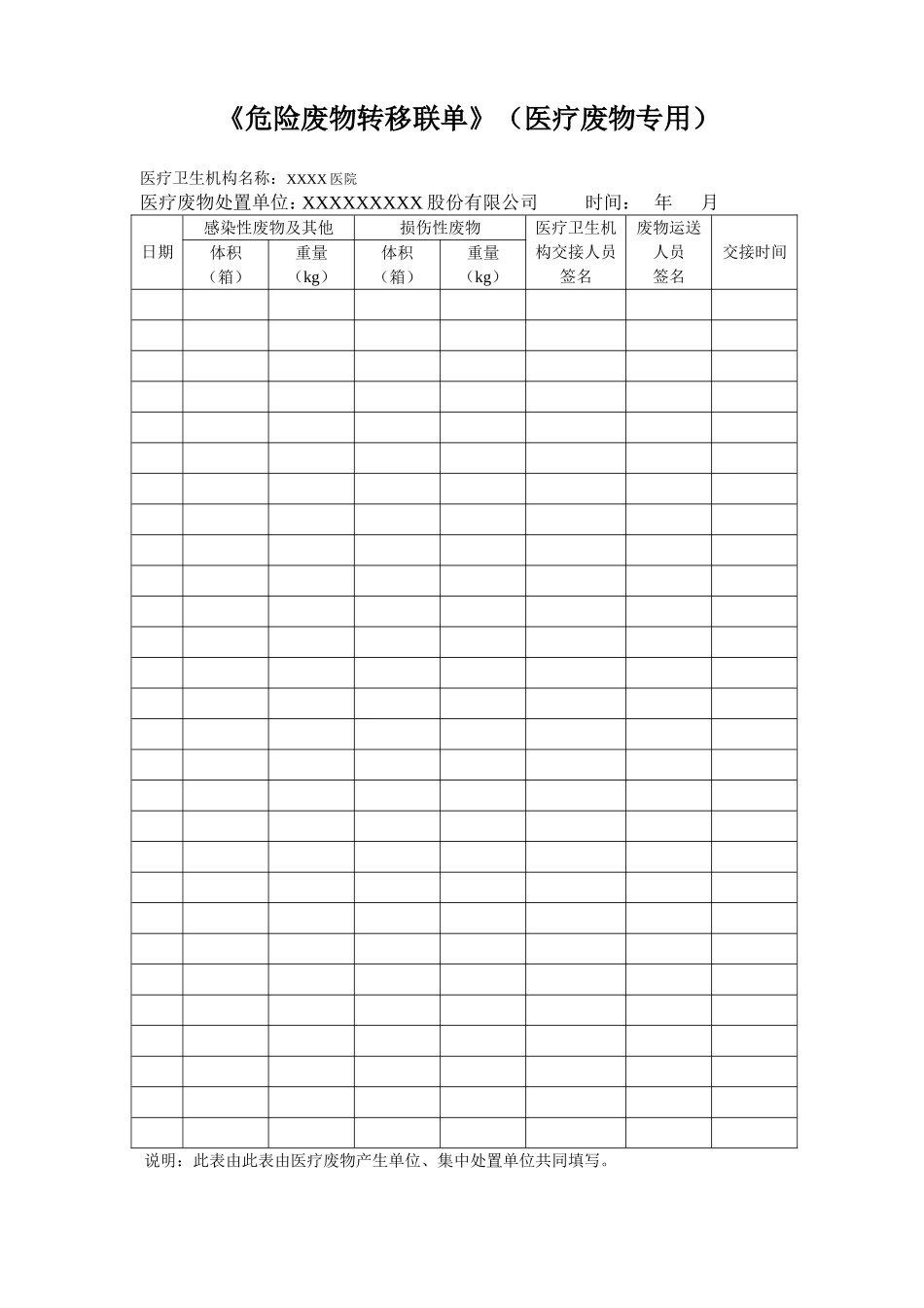 医院危险废物转移联单(医疗废物专用)_第1页
