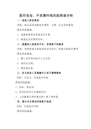 医疗安全高风险患者分析