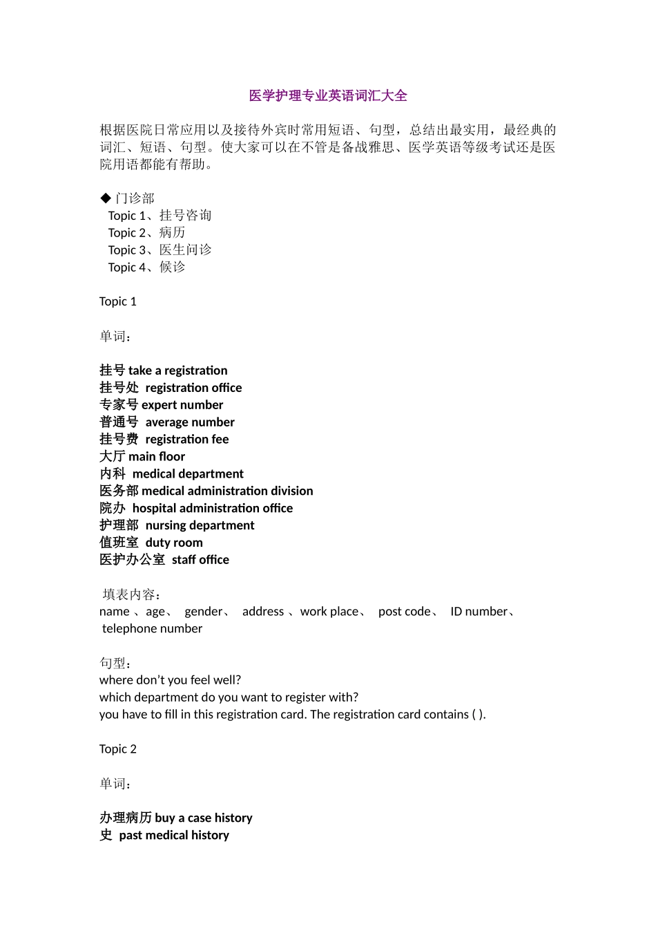 医学护理专业英语词汇大全(同名18507)_第1页