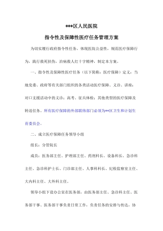 医疗保障(指令性任务)执行方案