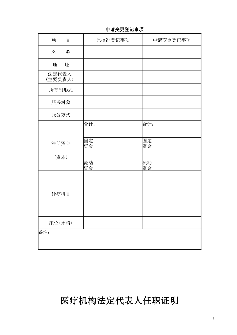 医疗机构变更登记申请书_第3页