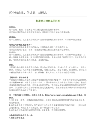 区分标准品、供试品、对照品