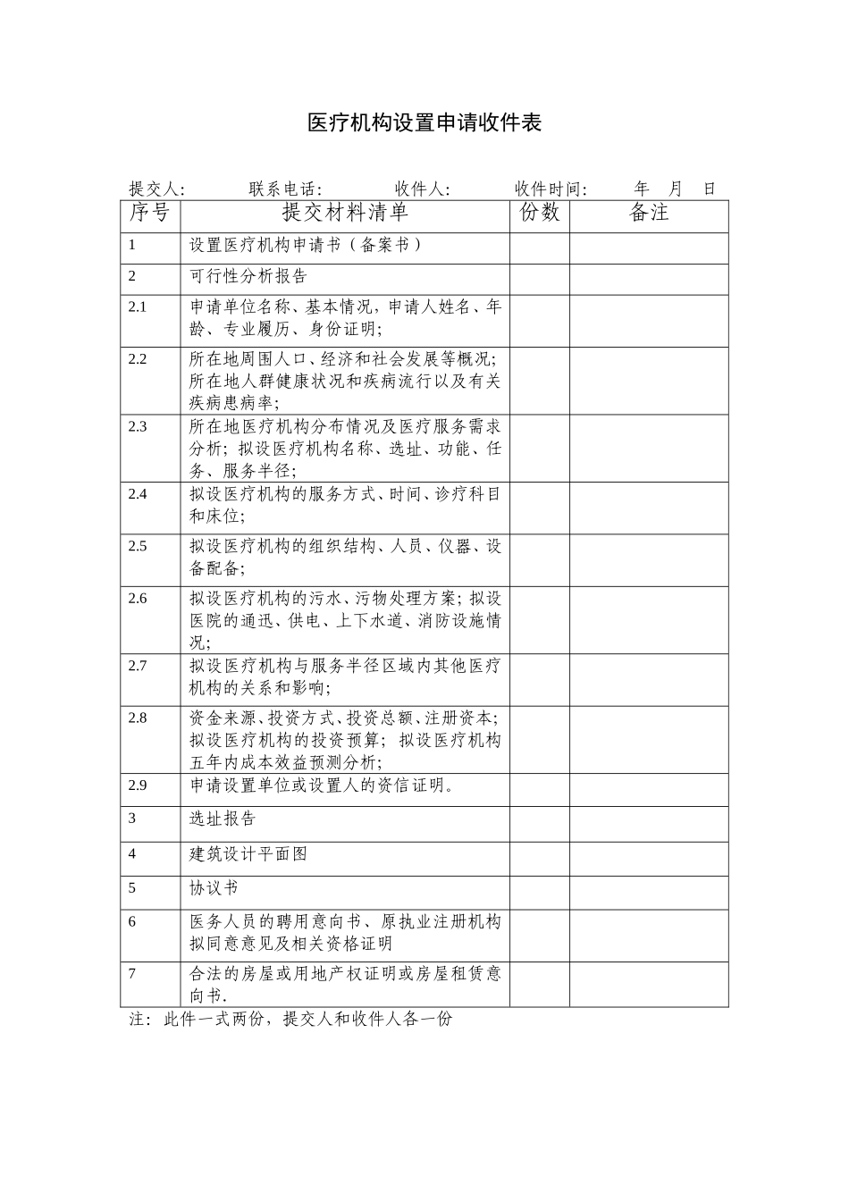 医疗机构设置申请受理通知(存根)_第2页