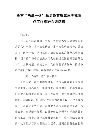 全市“两学一做”学习教育暨基层党建重点工作推进会讲话稿-1