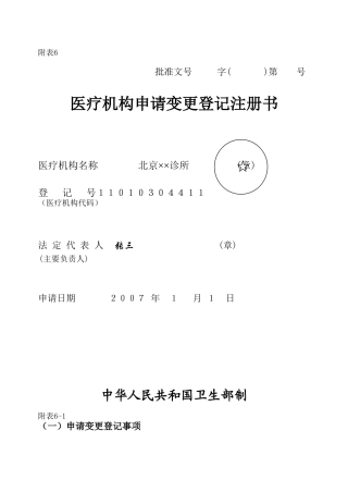 医疗机构申请变更登记注册书范本