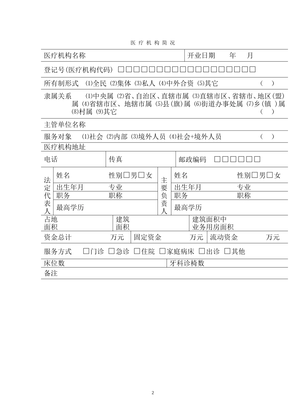 医疗机构申请执业登记注册书(同名9160)_第2页