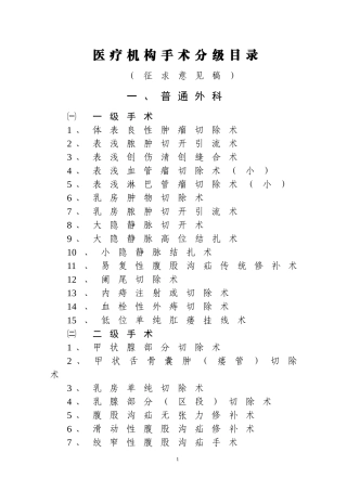医疗机构手术分级目录