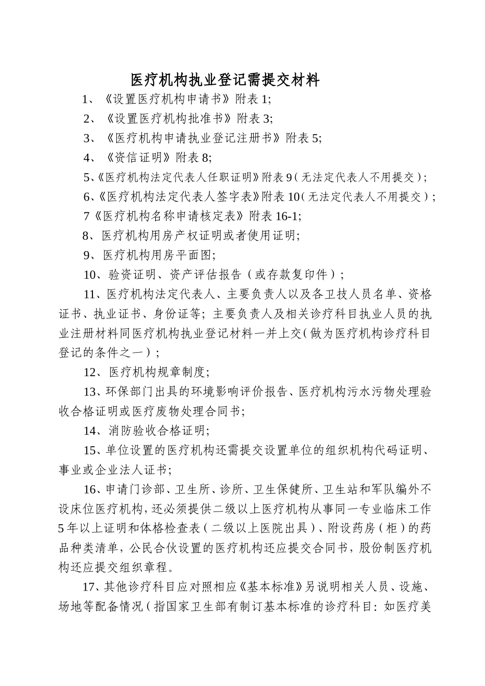 医疗机构执业登记需提交材料_第1页