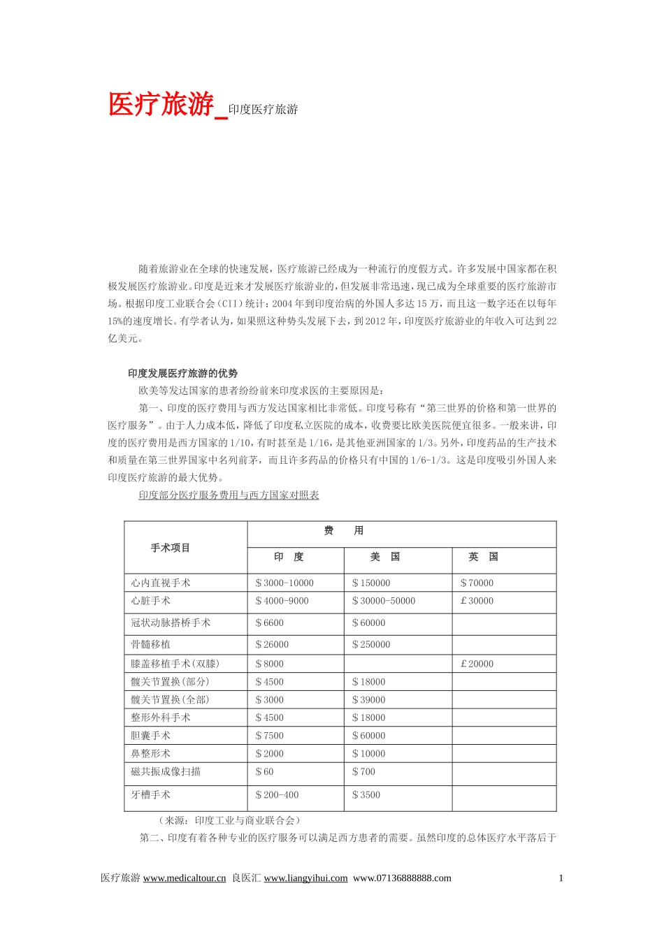 医疗旅游-印度医疗旅游_第1页