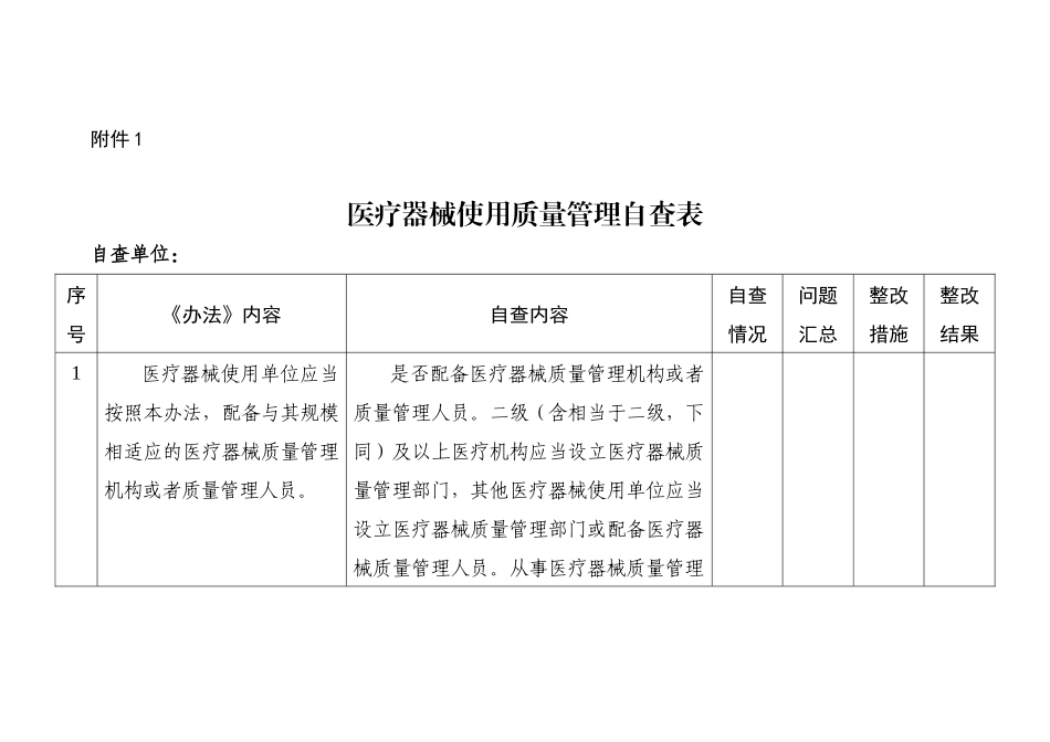 医疗器械使用质量管理自查表(1)_第1页