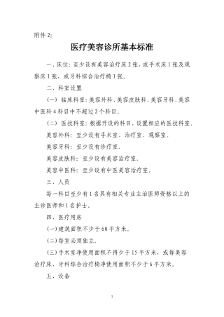医疗美容诊所基本标准