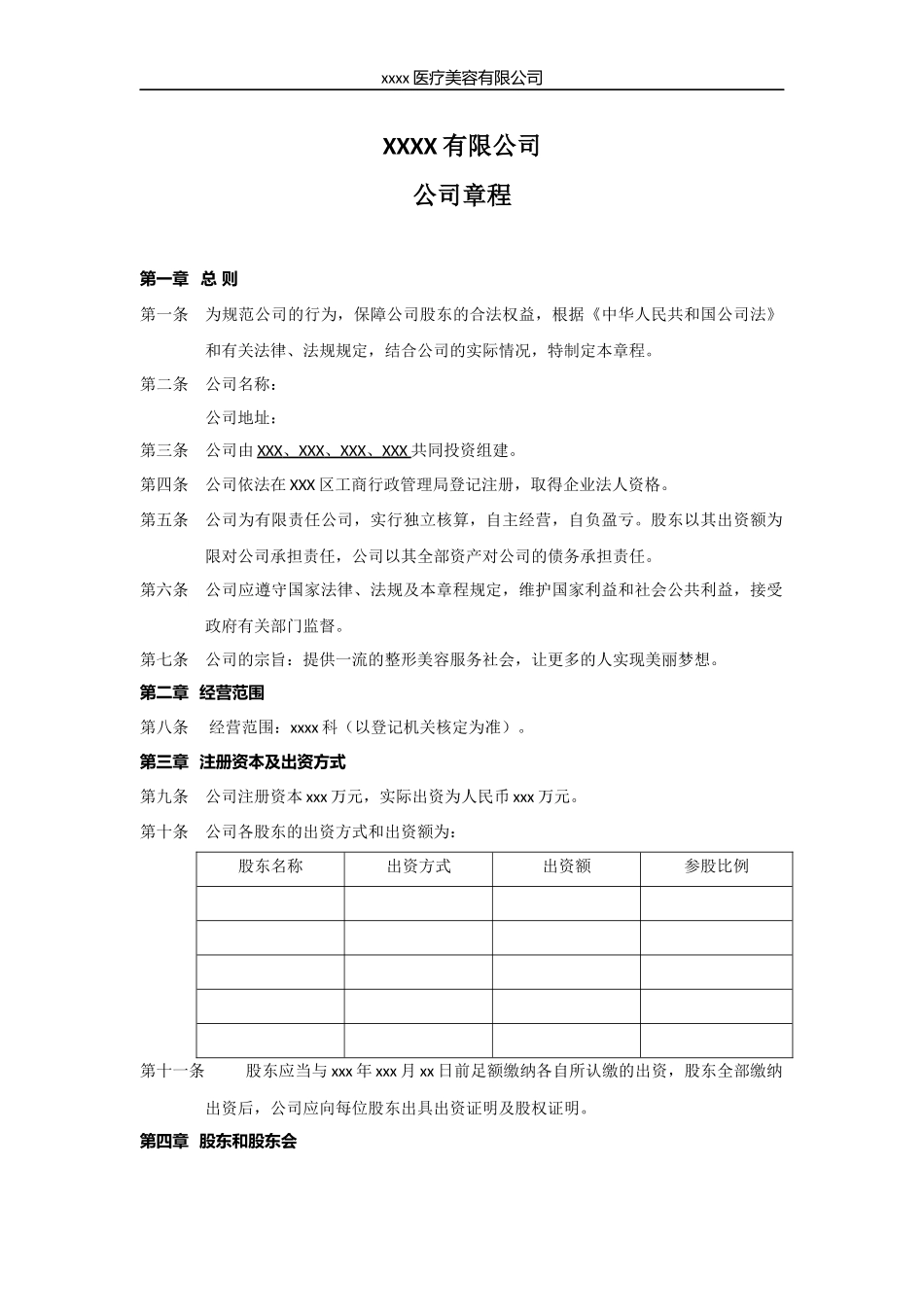 医疗美容整形机构股东协议_第1页