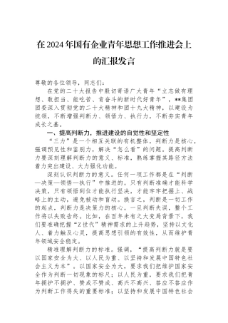 在2024年国有企业青年思想政治工作推进会上的汇报发言