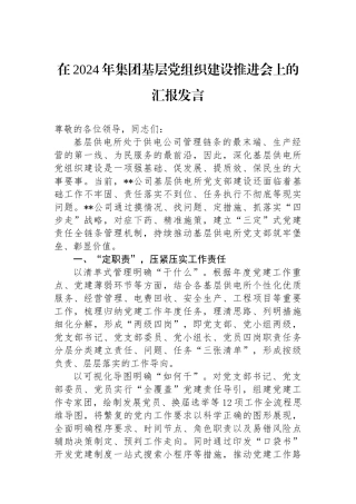在2024年集团基层党组织建设推进会上的汇报发言