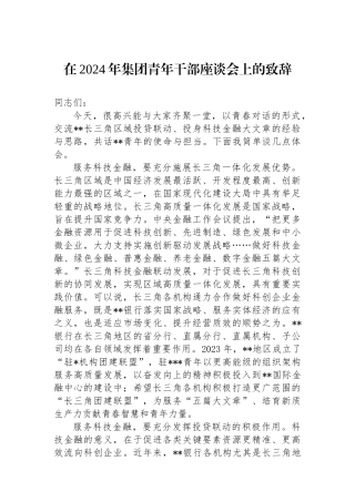 在2024年集团青年干部座谈会上的致辞