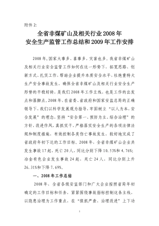 全省非煤矿山及相关行业2008年