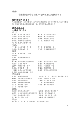 全省普通高中学业水平考试征题活动获奖名单