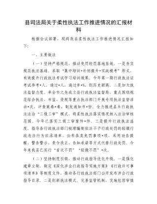 县司法局关于柔性执法工作推进情况的汇报材料