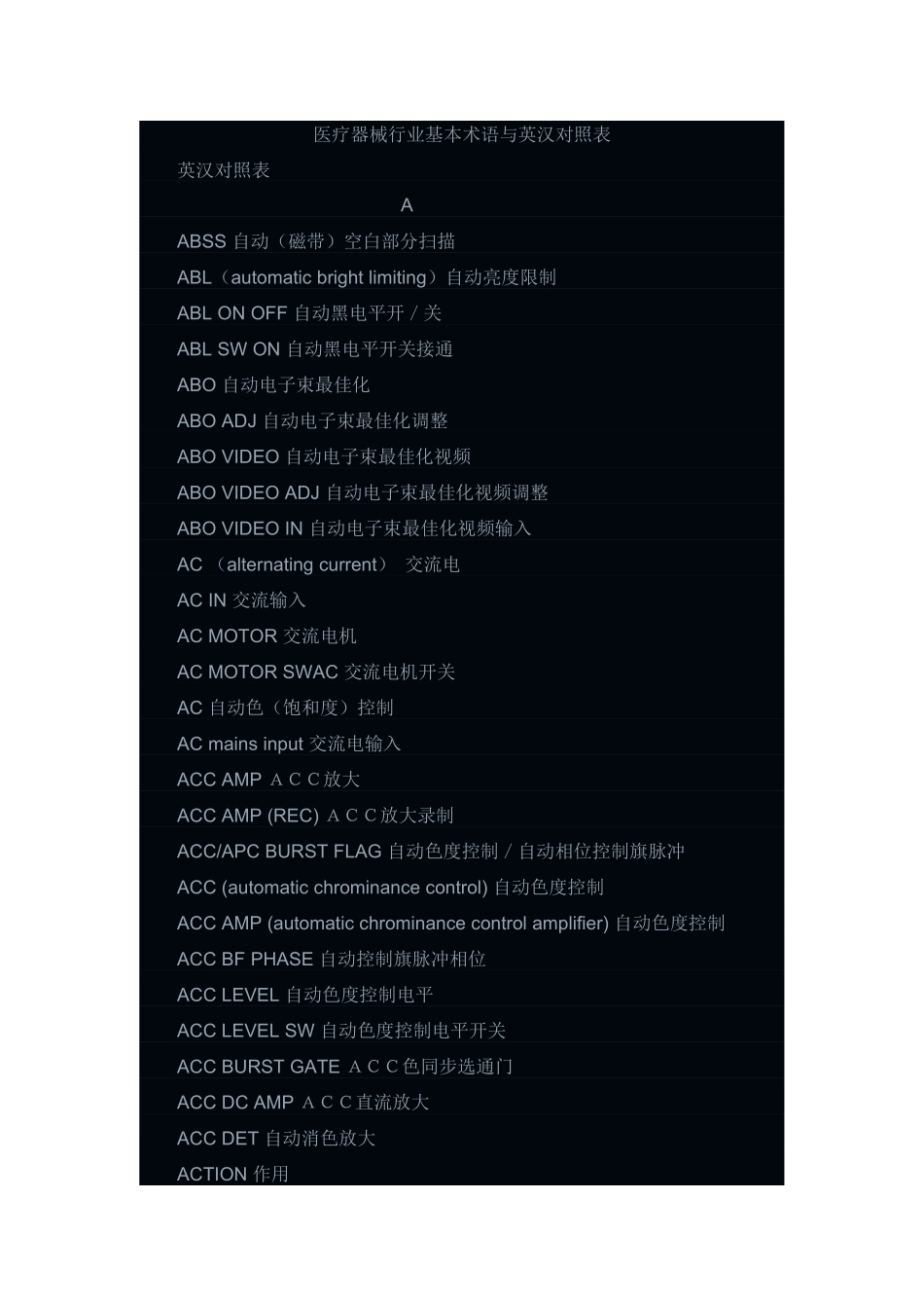 医疗行业基本术语及英汉对照表_第1页