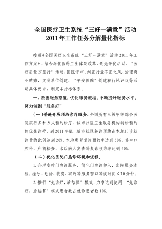 医疗卫生系统“三好一满意”活动量化标准