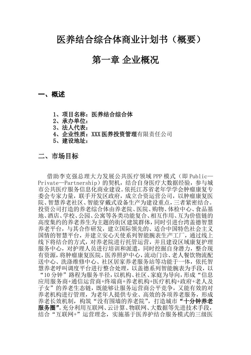医疗养老综合服务体系商业计划书_第1页