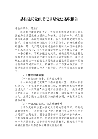 县住建局党组书记基层党建述职报告