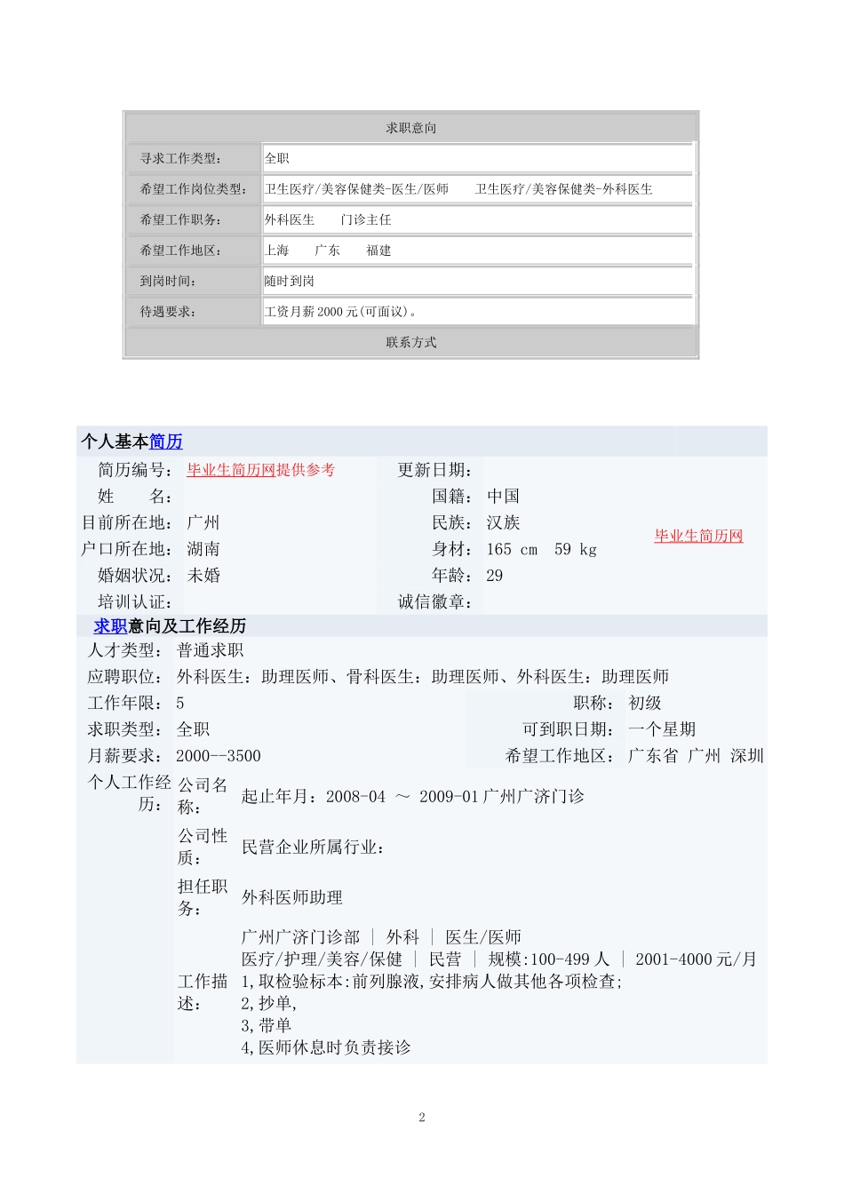 医生求职简历模板(同名18515)_第2页