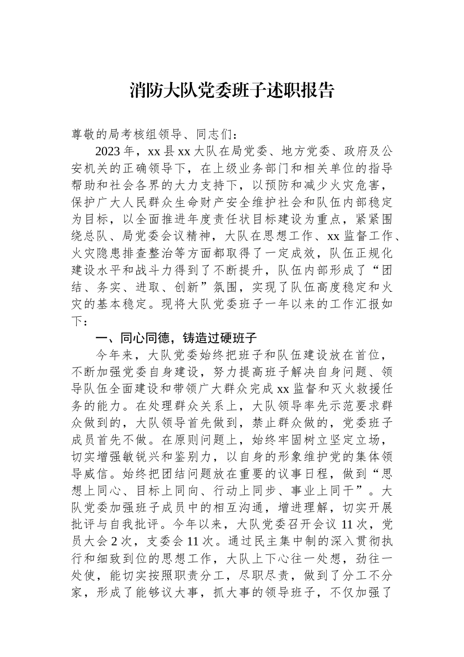 消防大队党委班子述职报告_第1页