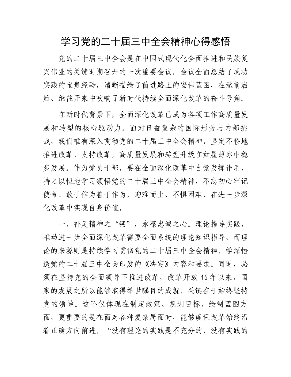 学习党的二十届三中全会精神心得感悟_第1页