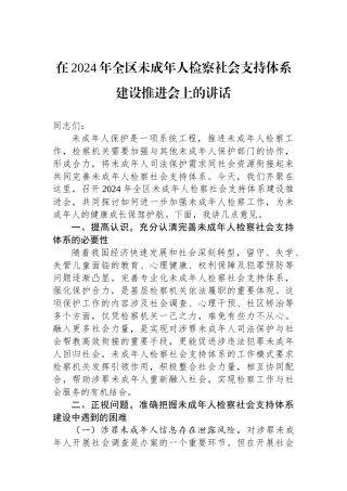 在2024年全区未成年人检察社会支持体系建设推进会上的讲话