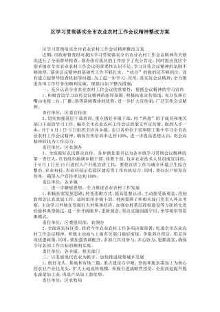 区学习贯彻落实全市农业农村工作会议精神整改方案-精选模板
