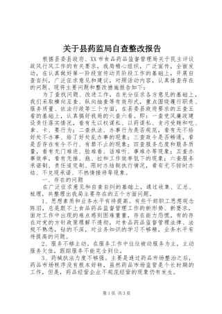 关于县药监局自查整改报告