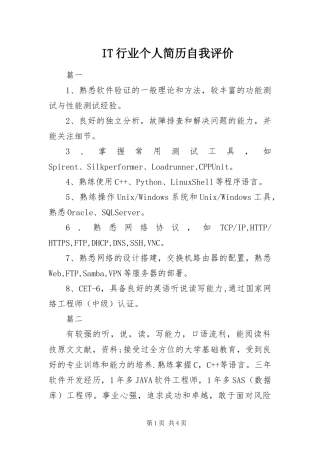 IT行业个人简历自我评价