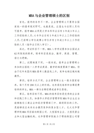 MBA与企业管理硕士的区别